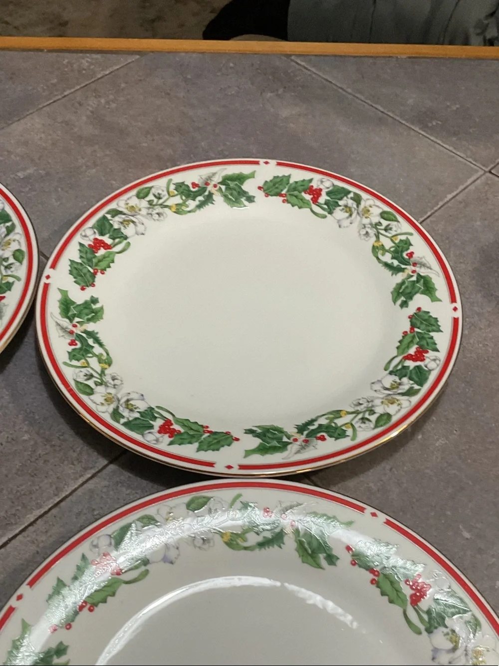 Festive Holly Border Dinner Plate - White, Red & Green
